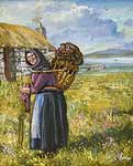““Cailleach le Cliabh 1930s” (old lady with peat creel)”, by Ivor MacKay